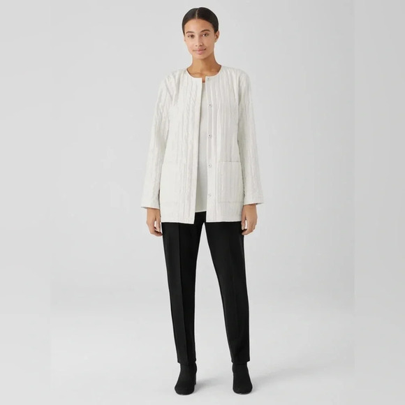 Eileen Fisher Jackets & Blazers - Eileen Fisher Silk Habutai Quilted Round Neck Jacket in Bone Color NWT Size XL